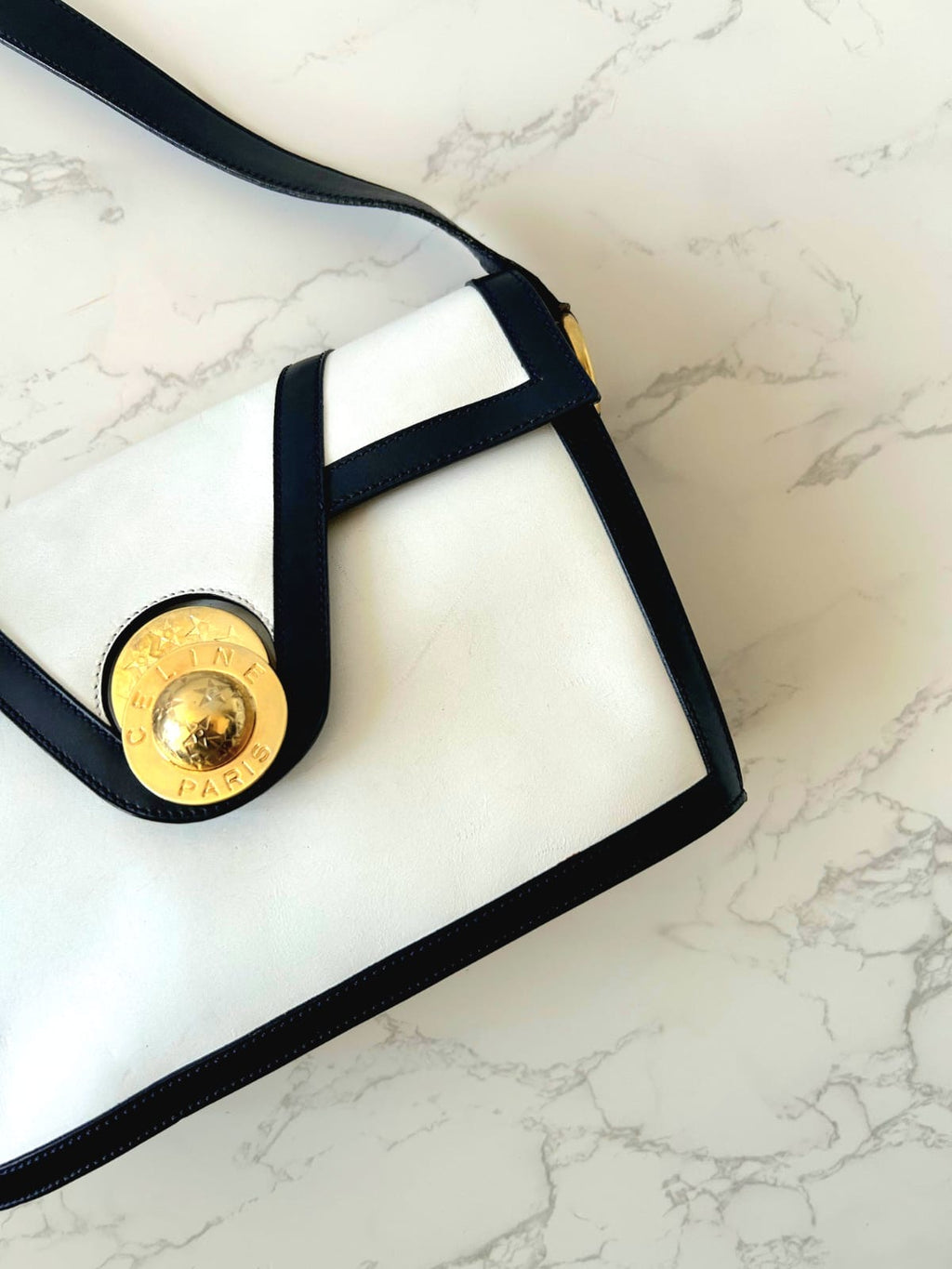 CELINE rare rotating planet blue black and white color side bag / oblique bag