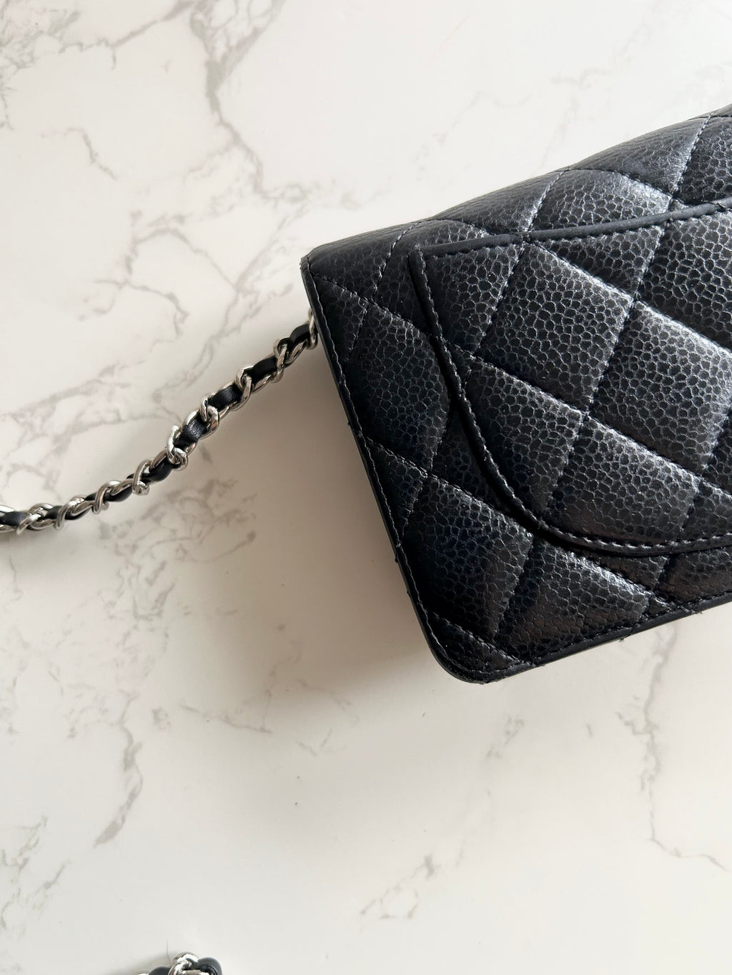 CHANEL Black Caviar Leather Long Wallet / Chain Side Bag / Crossbody Bag WOC