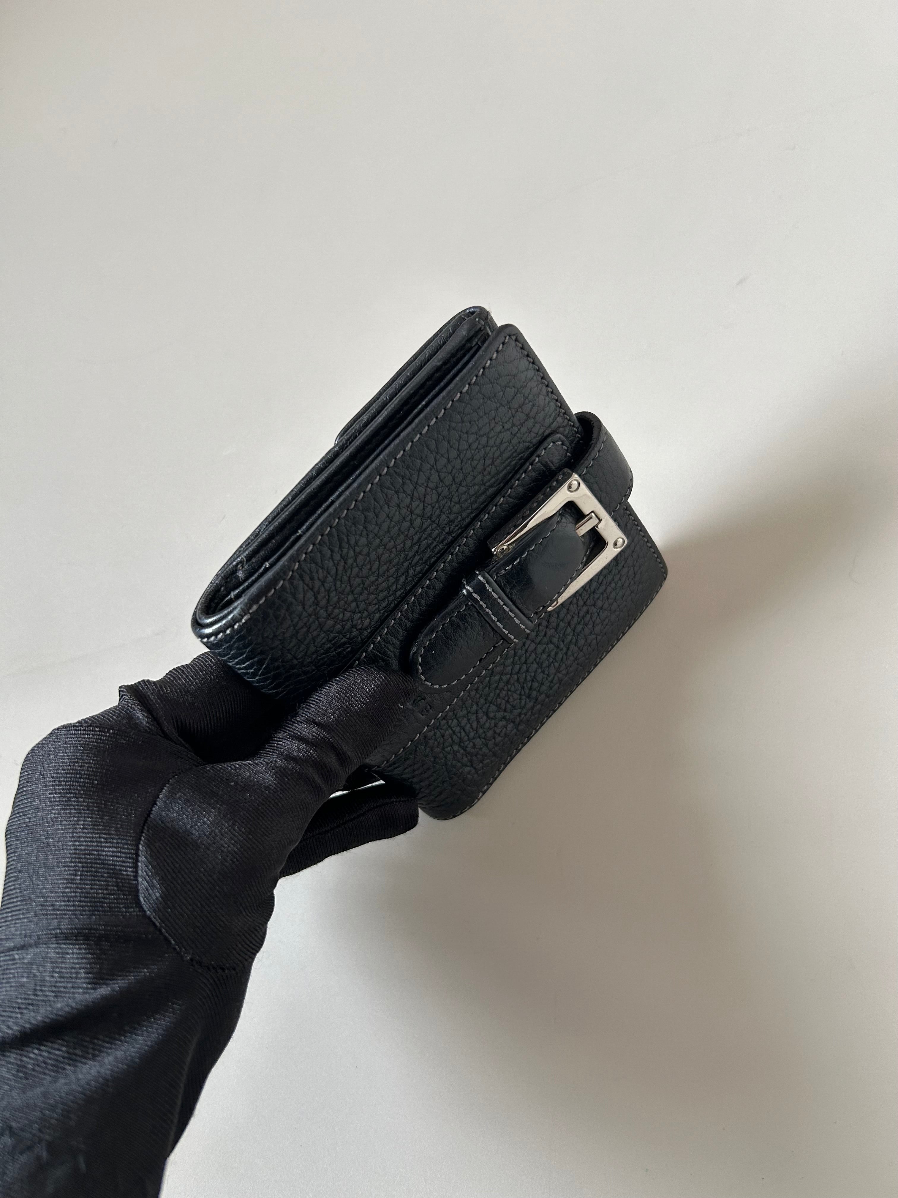 LOEWE rare black cowhide leather short wallet / small wallet / coin purse