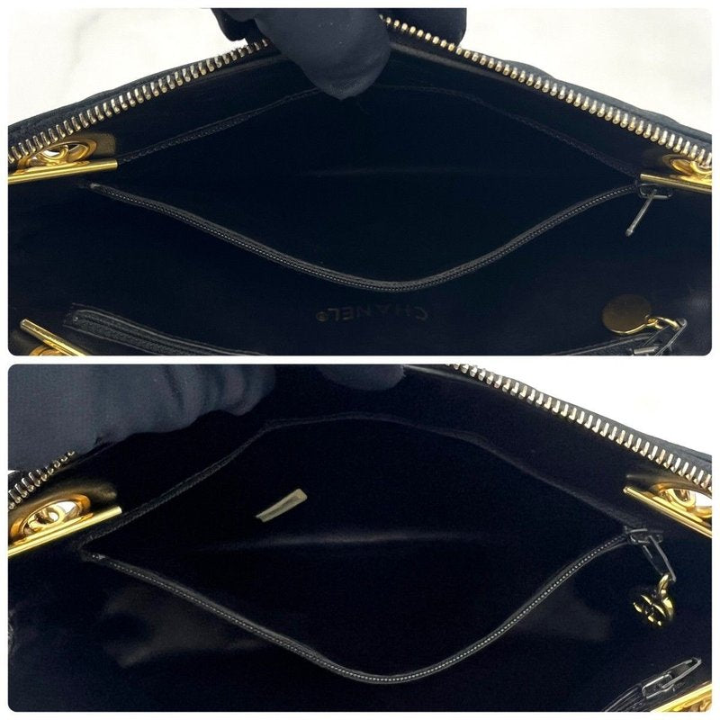 CHANEL black shell chain tote bag / side backpack