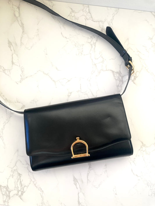 CELINE Black x Gold Horseshoe Shoulder / Crossbody Bag