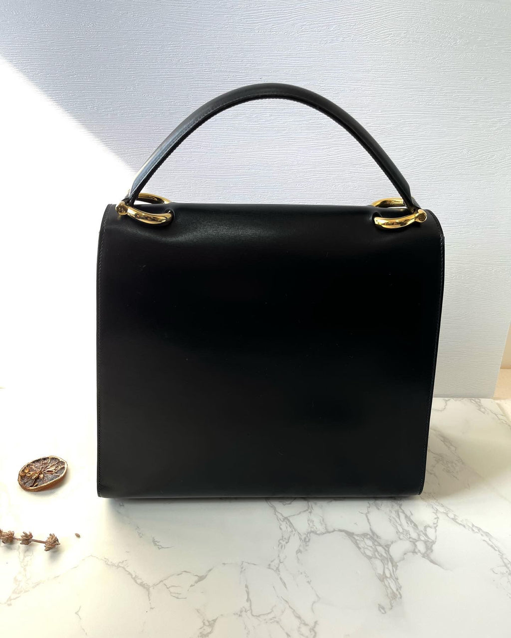 CELINE Black x Gold Horseshoe Leather Handbag