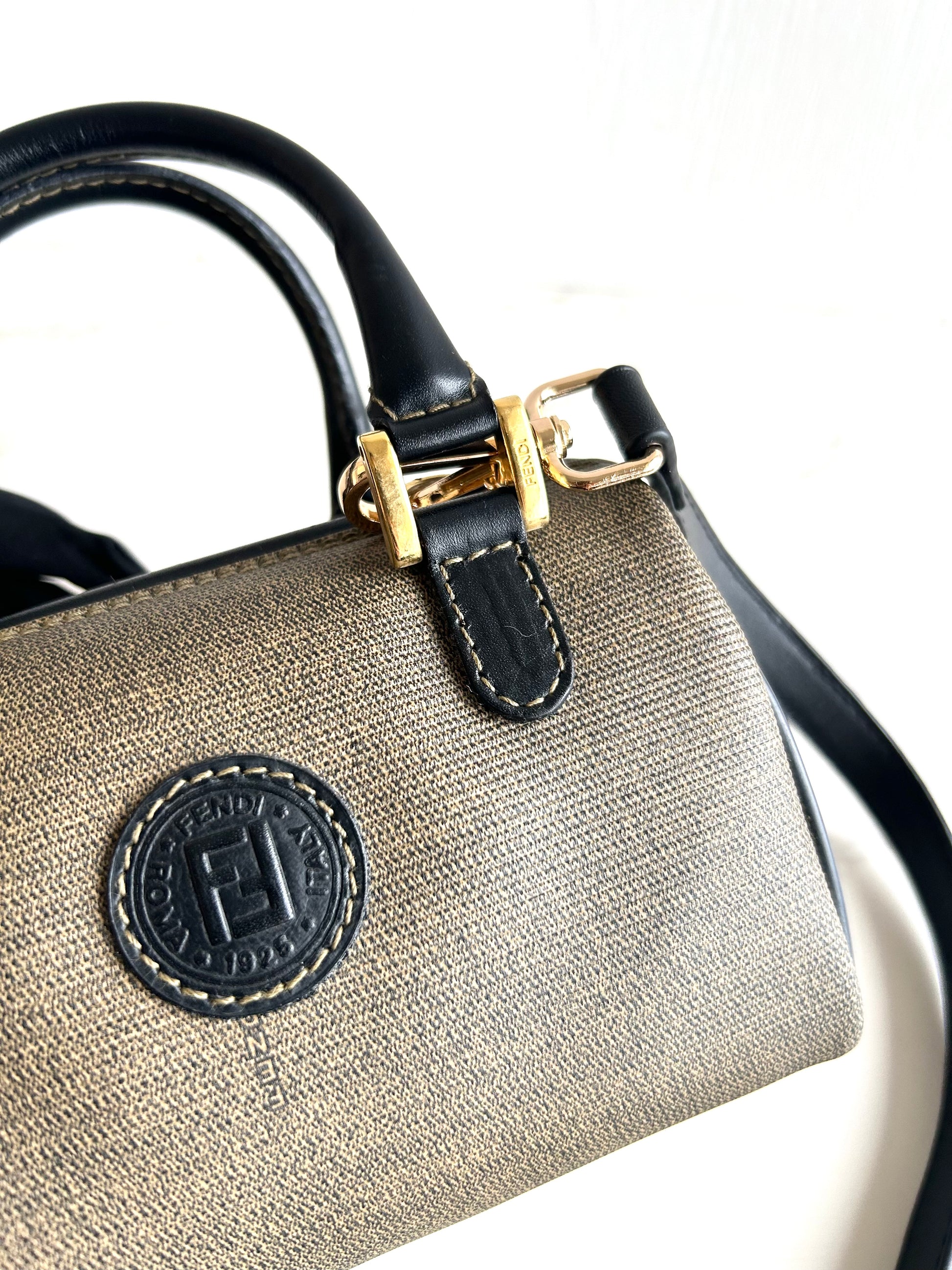 絕版中古包 Fendi 80-90s 迷你拼皮波士頓包 斜背包 側背包