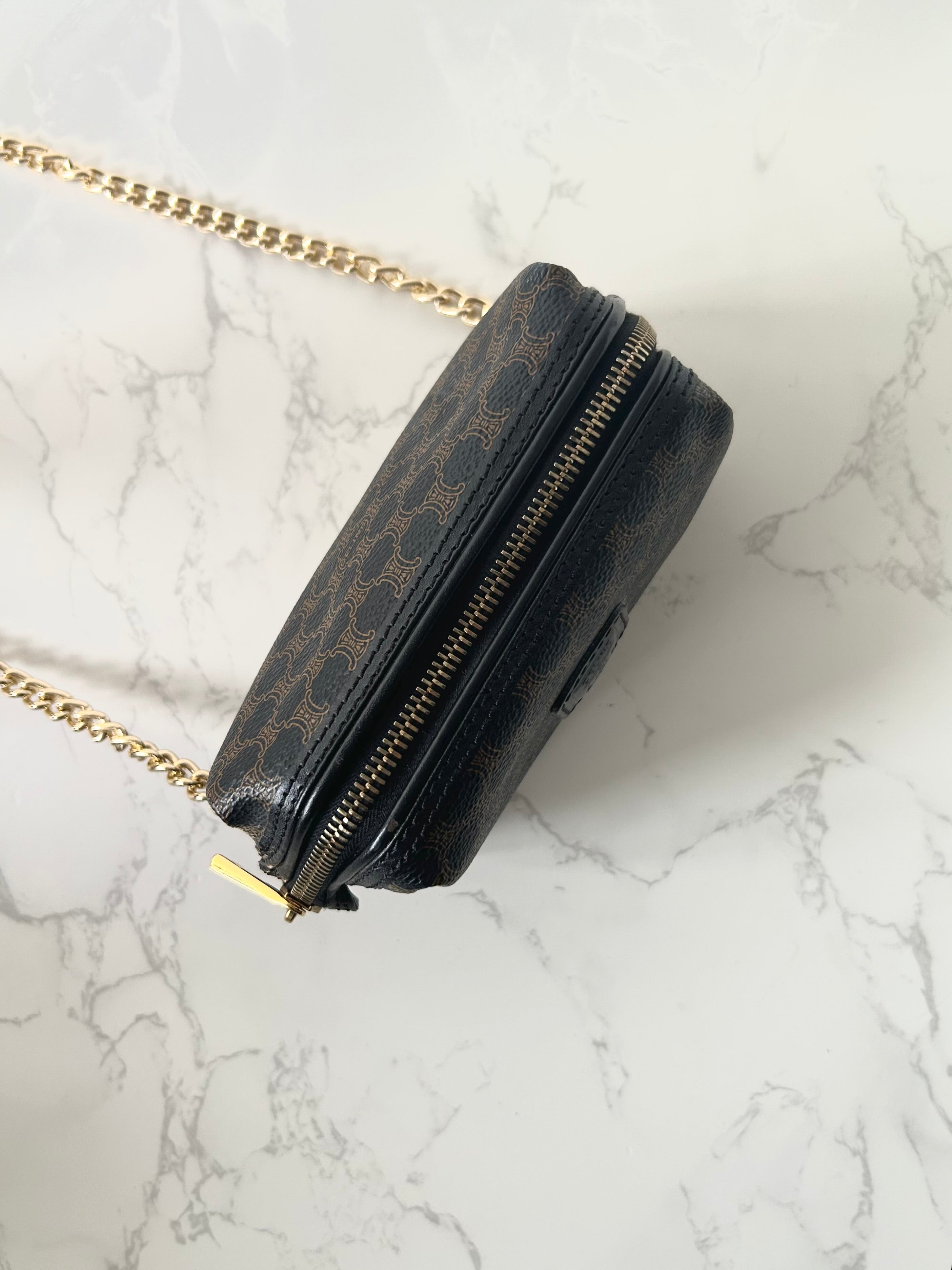 CELINE black old flower cloud leather side bag/crossbody bag/clutch bag
