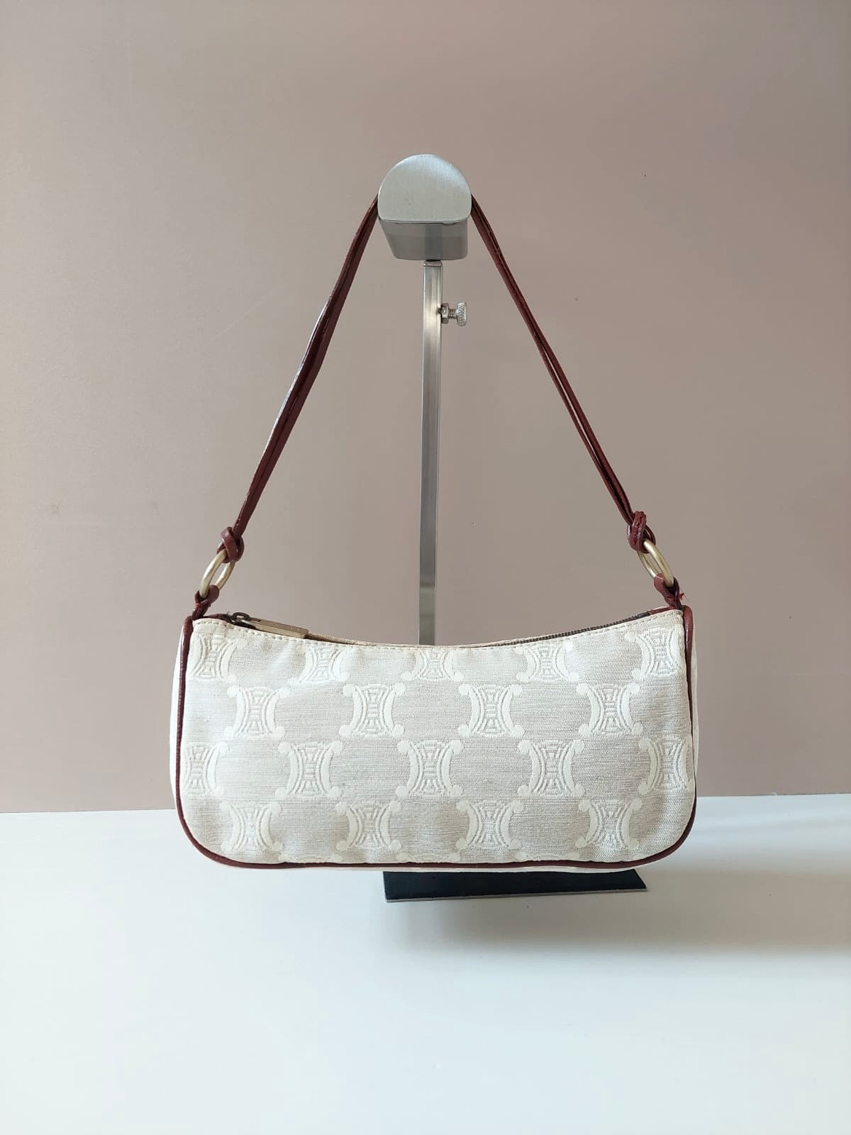 CELINE rare milk tea color Arc de Triomphe old flower small bag/side backpack/underarm bag