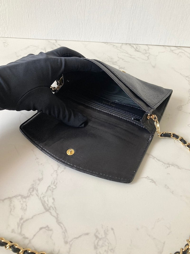 CHANEL Black Caviar Small Bag/Side Bag/Messenger Bag/Clutch Bag/Mid-Length Wallet