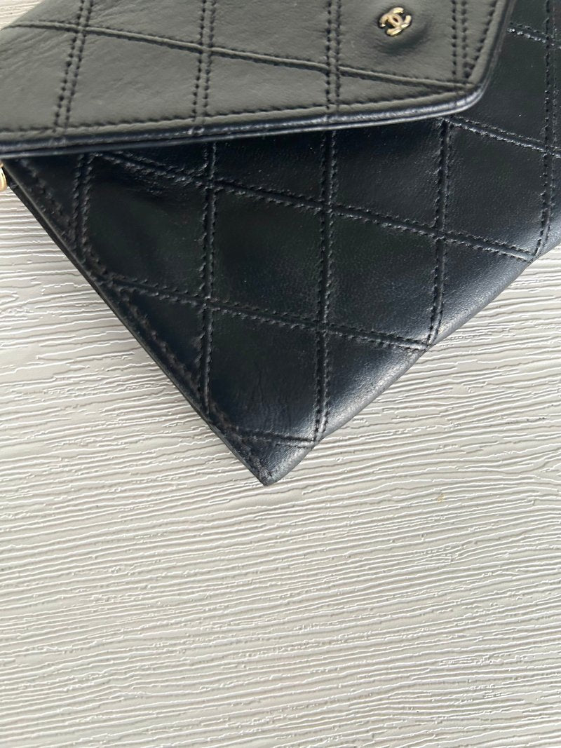 CHANEL Black Envelope Woc Small Bag/Side Bag/Messenger Bag/Clutch Bag/Wallet Clip