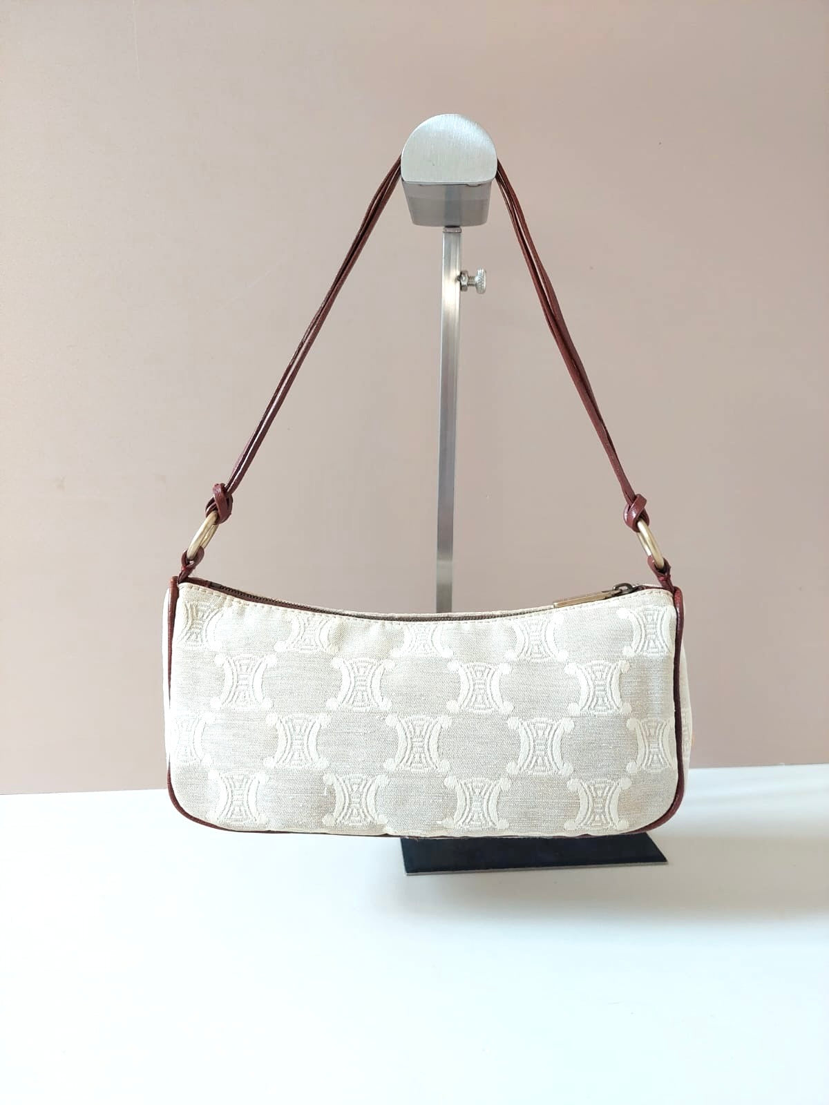 CELINE rare milk tea color Arc de Triomphe old flower small bag/side backpack/underarm bag