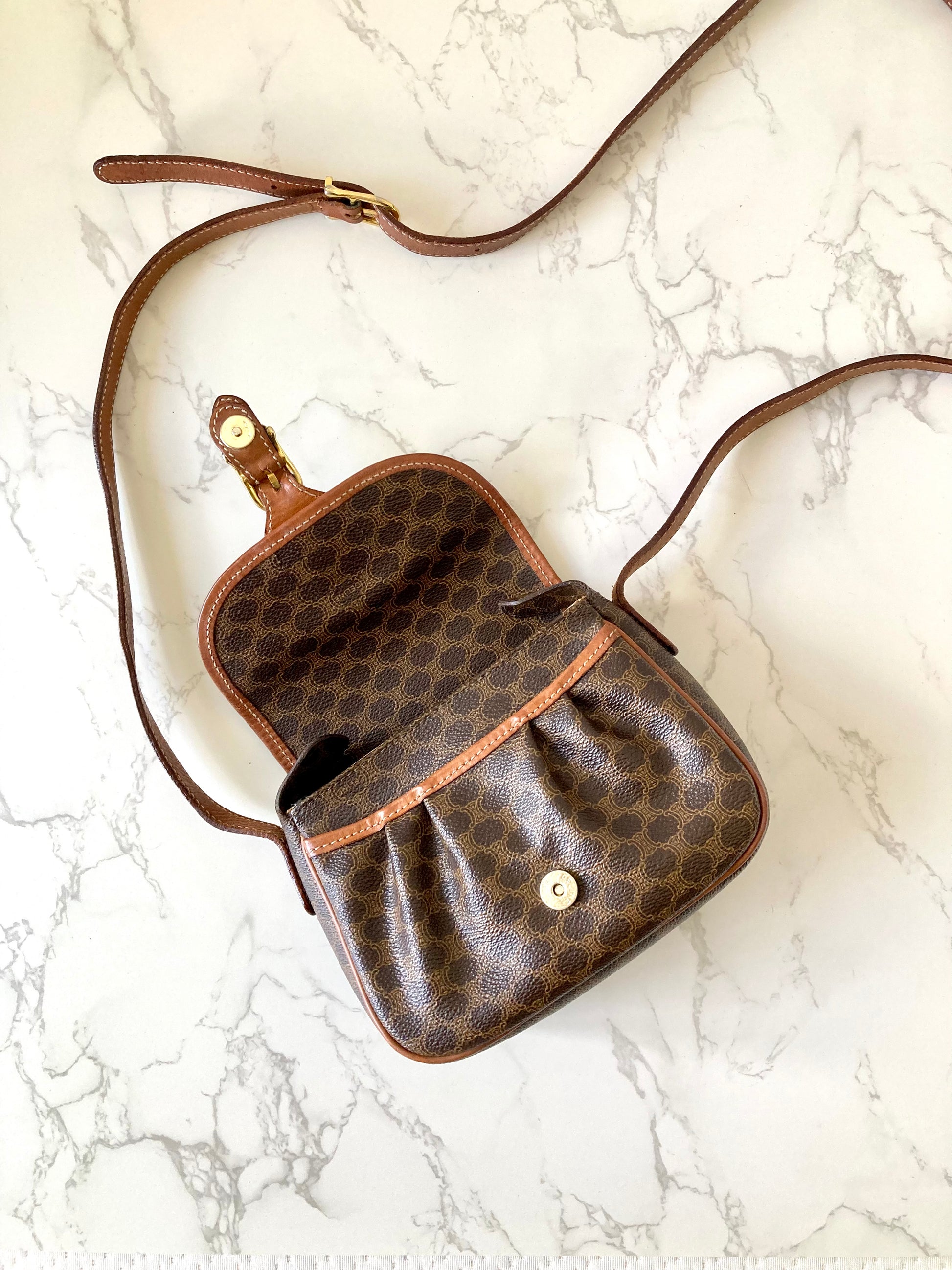 CELINE Brown Monogram Mini Crossbody Bag