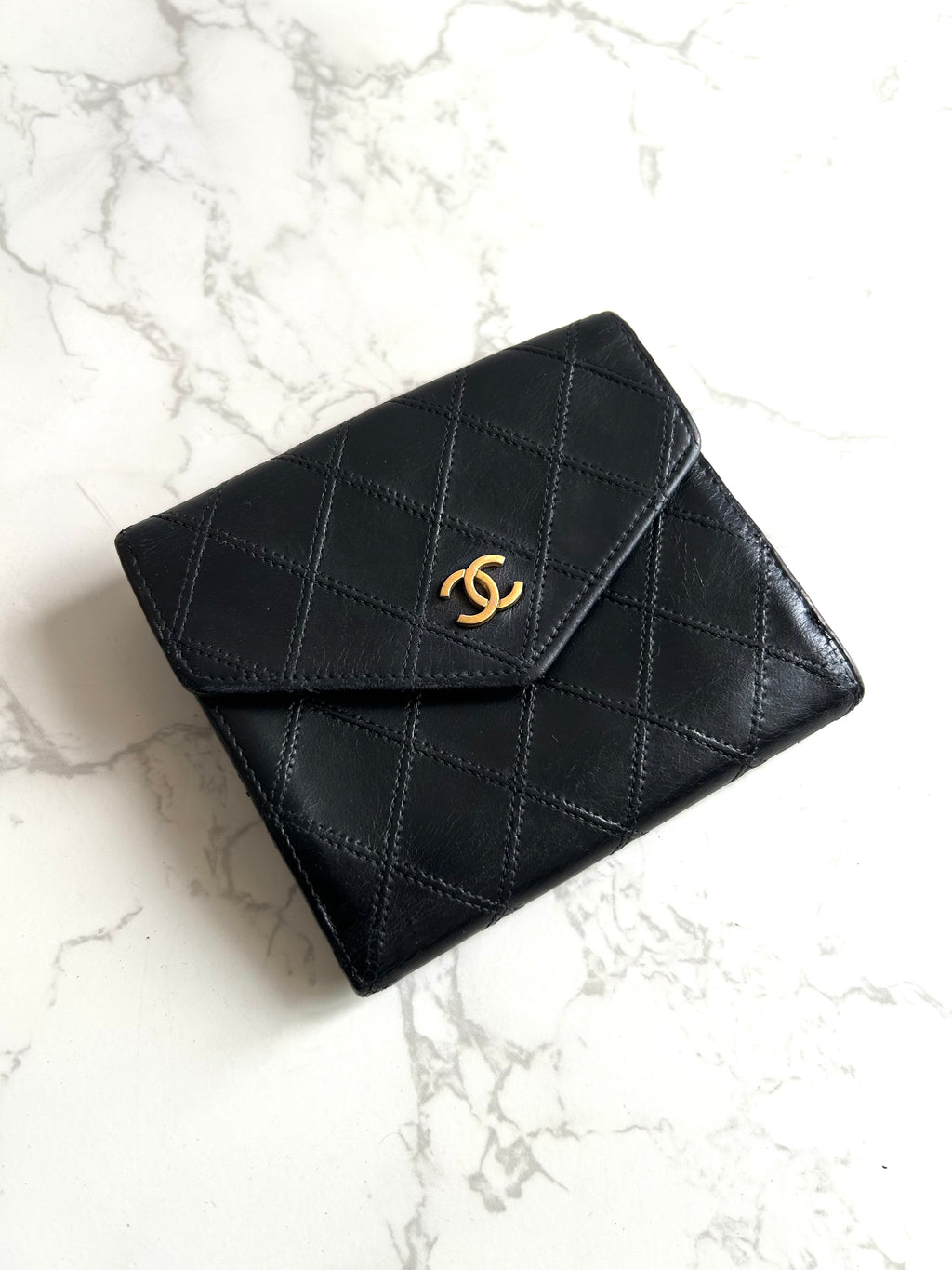 Chanel double-sided lambskin black short wallet / coin purse