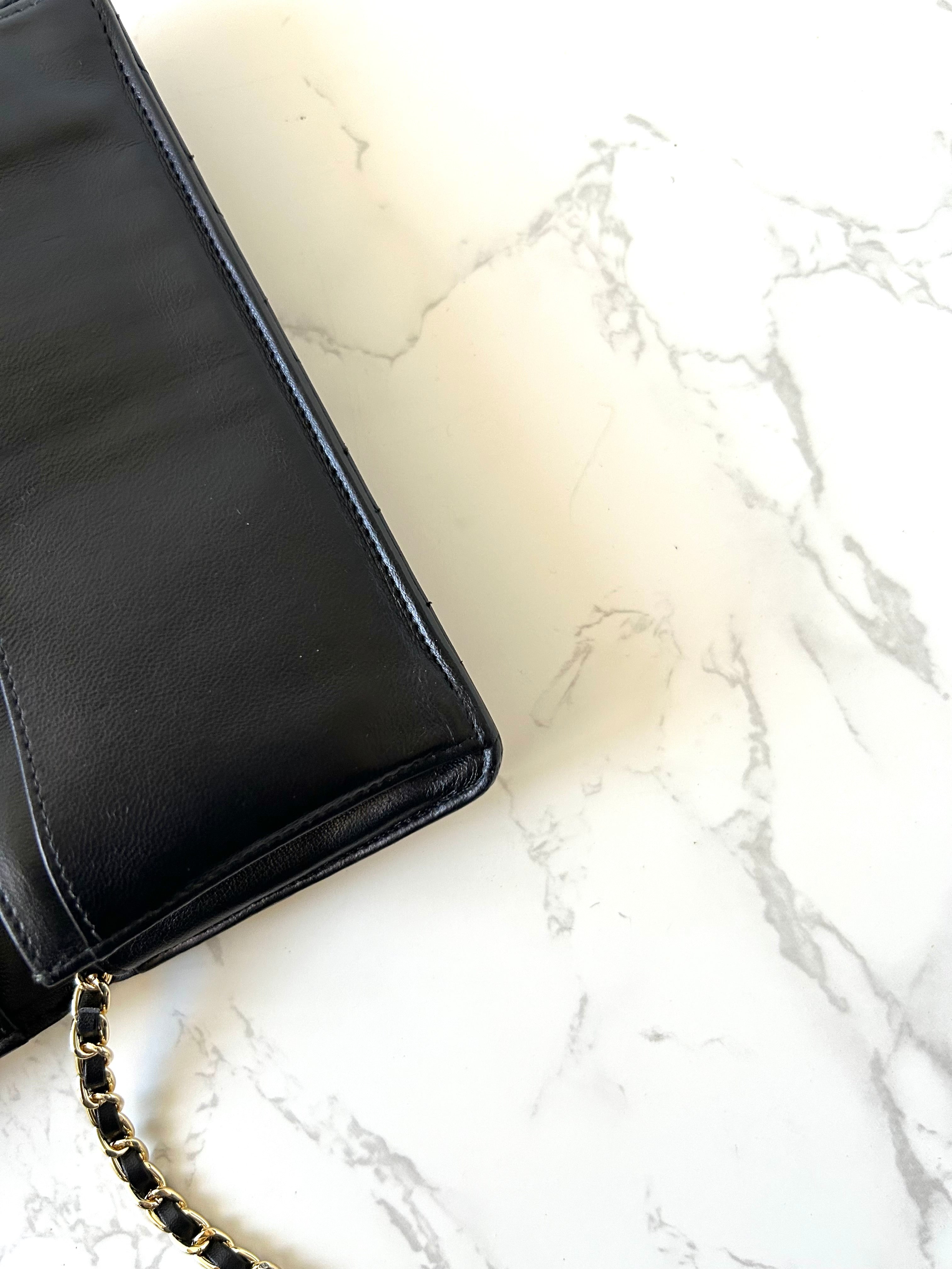 CHANEL black gold lambskin leather WOC long wallet/oblique bag/side bag
