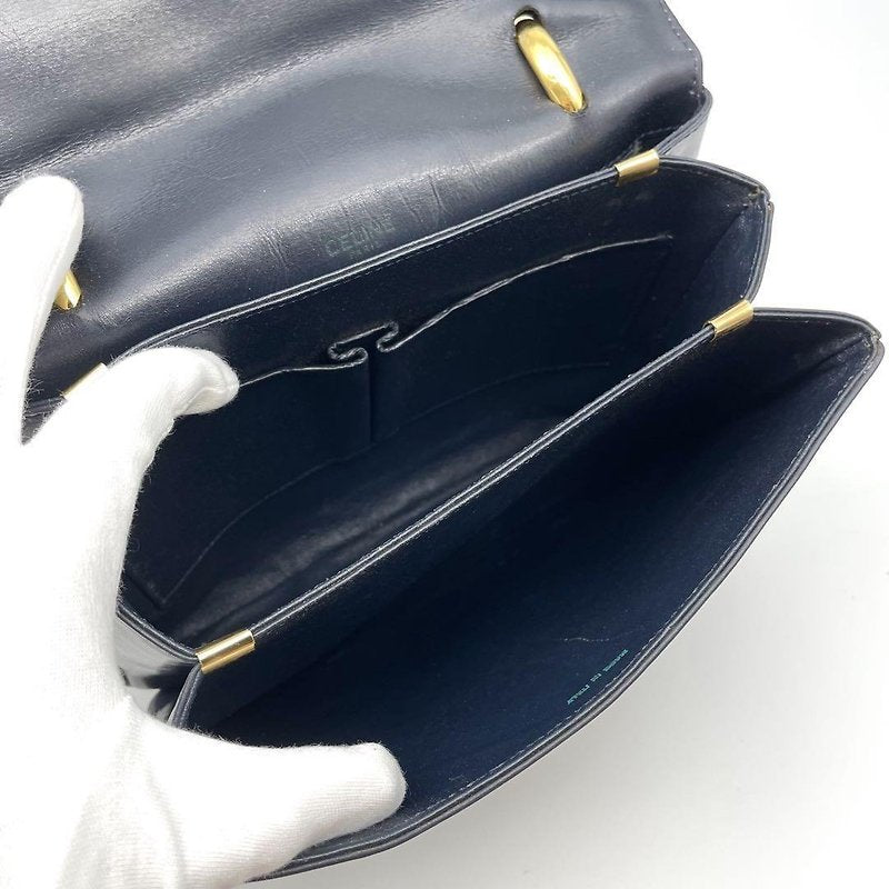 CELINE rare gold carriage black leather side bag / crossbody bag / handbag - Japanese second-hand Vintage
