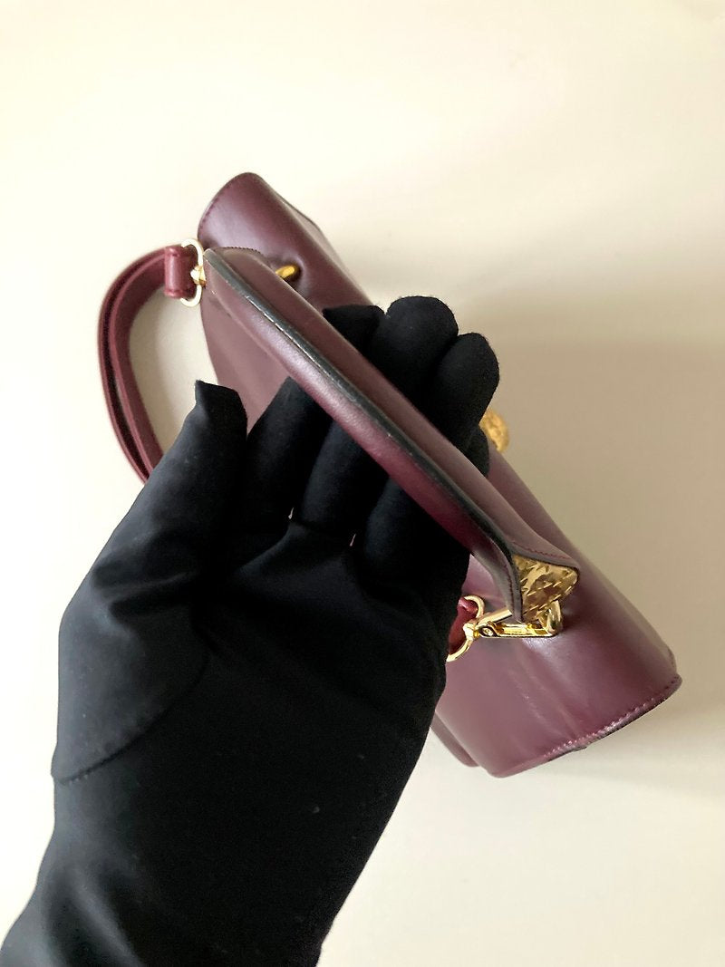 CELINE rare gold star wine red leather Kelly with star handbag/side bag/oblique bag