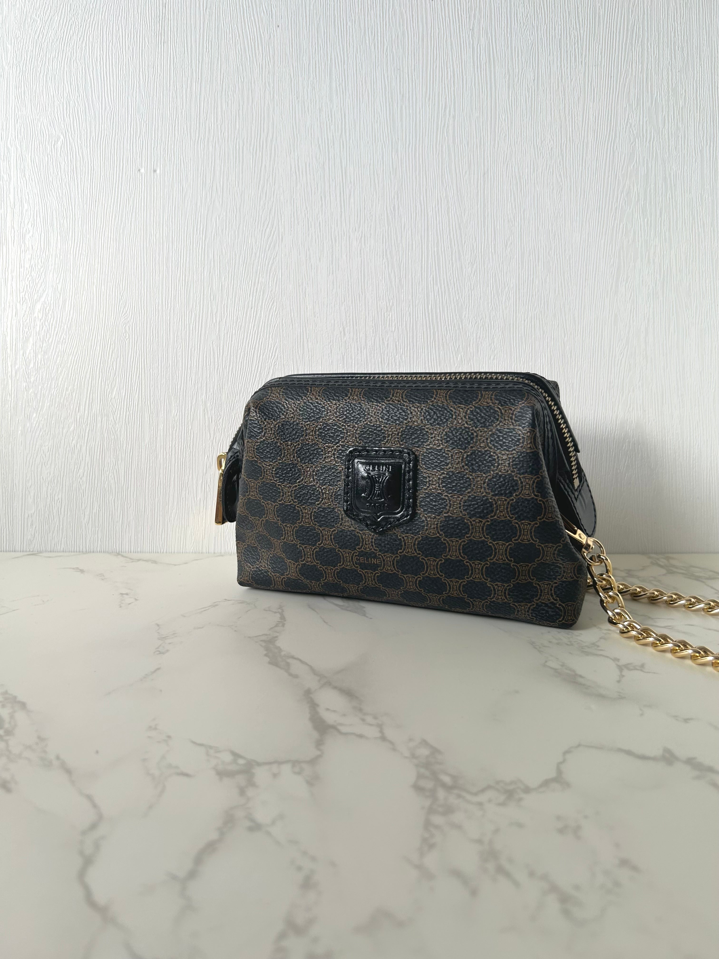 CELINE black old flower cloud leather side bag/crossbody bag/clutch bag