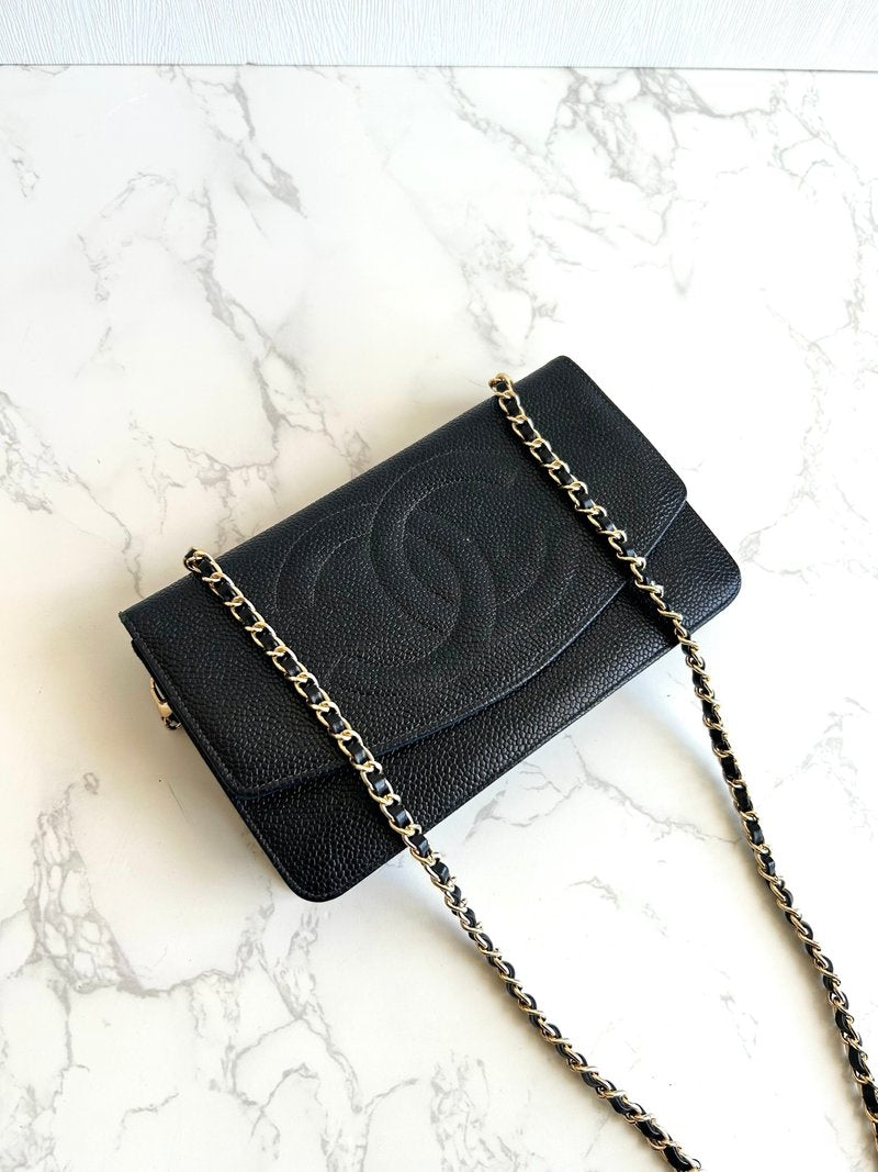 CHANEL Rare Black Caviar Leather WOC/Wallet/Side Bag/Messenger Bag