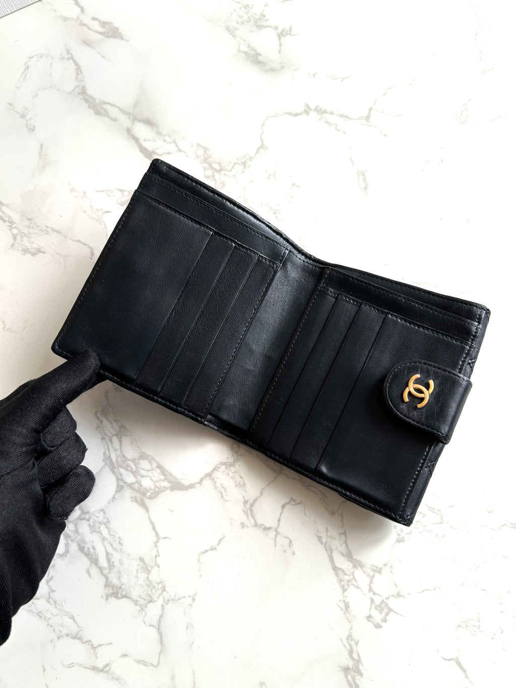 Chanel double-sided lambskin black short wallet / coin purse