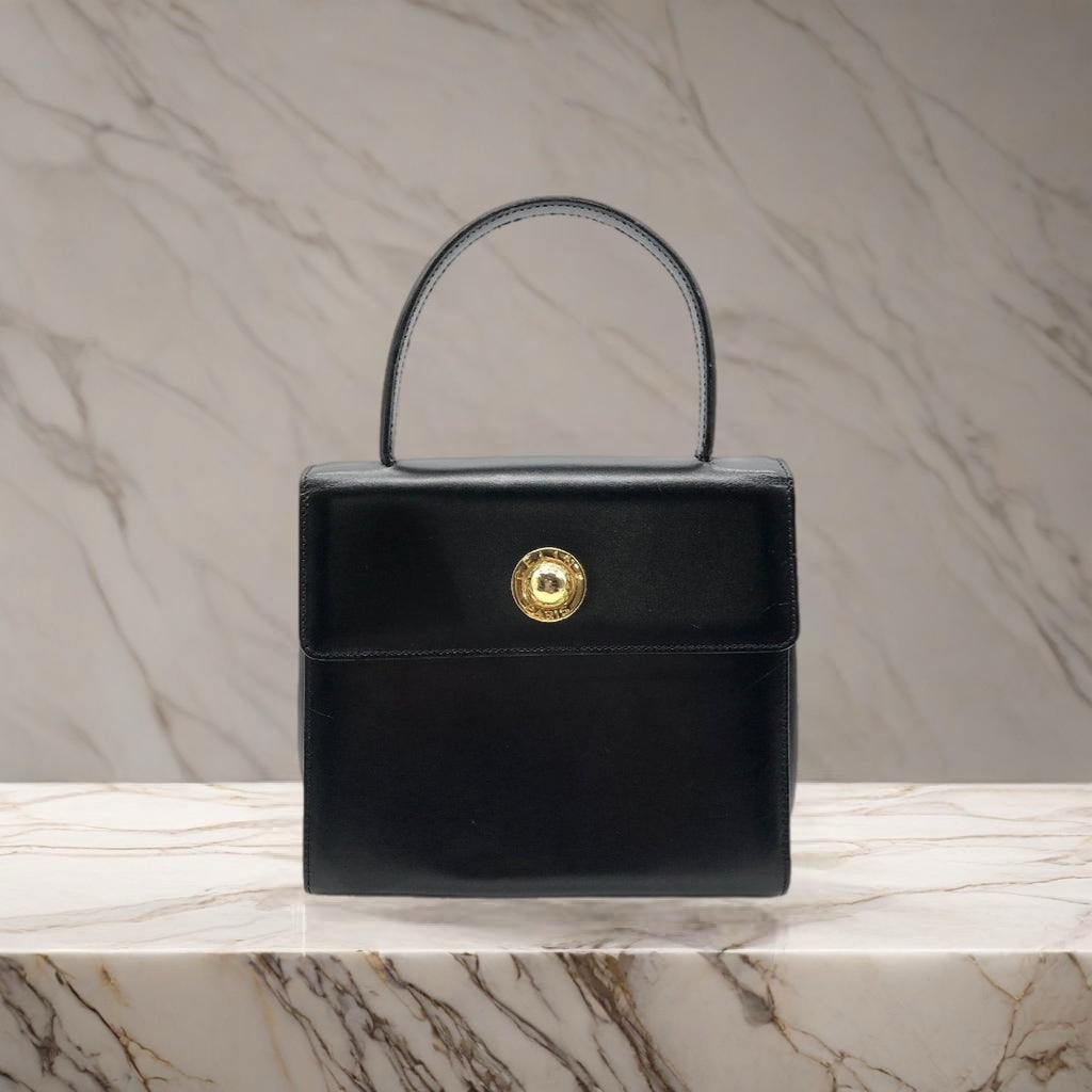 CELINE Rare Planet Black Gold Leather Kelly Handbag/Handbag