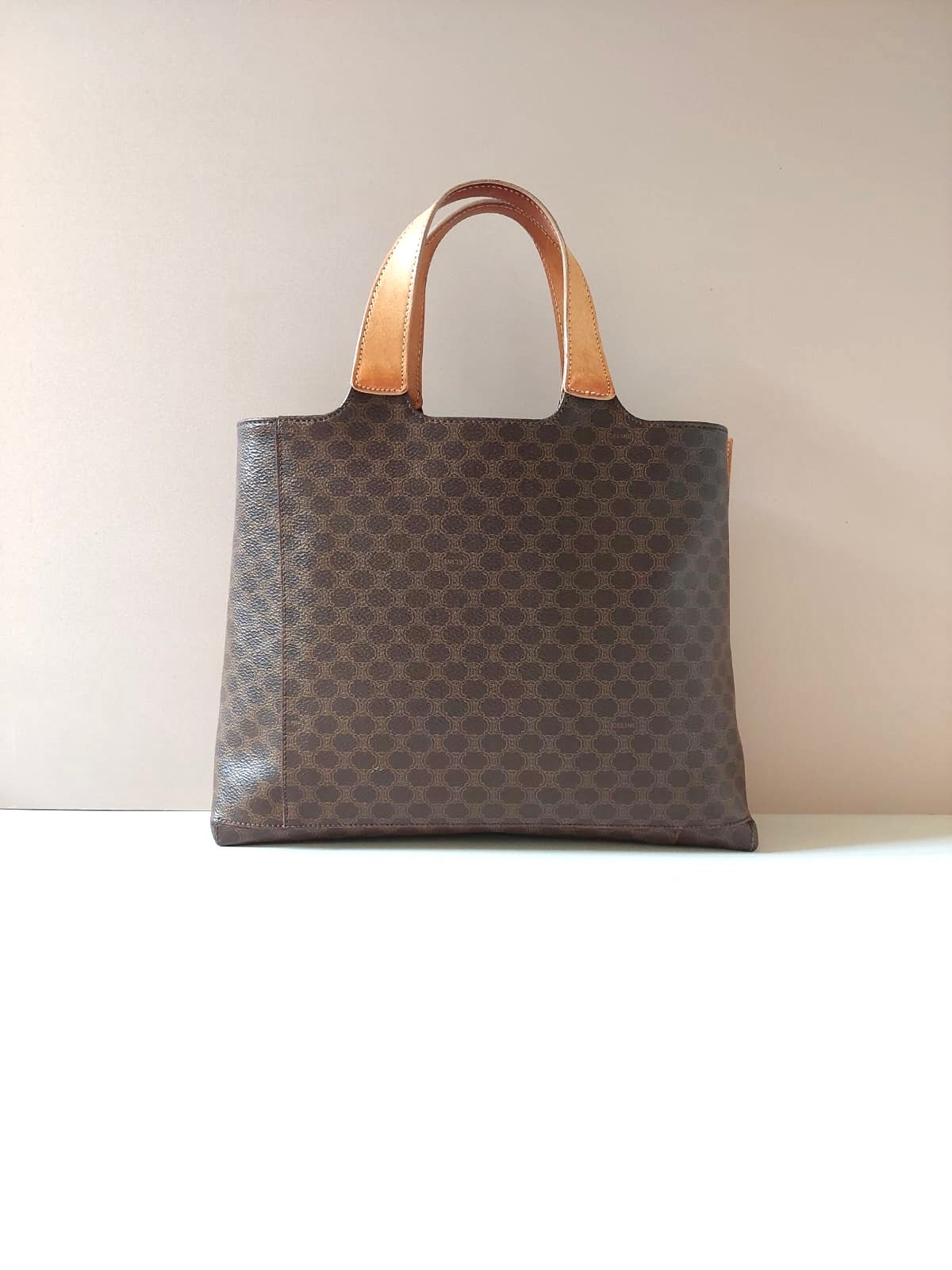 CELINE rare brown old flower leather tote bag / handbag - Japanese second-hand Vintage