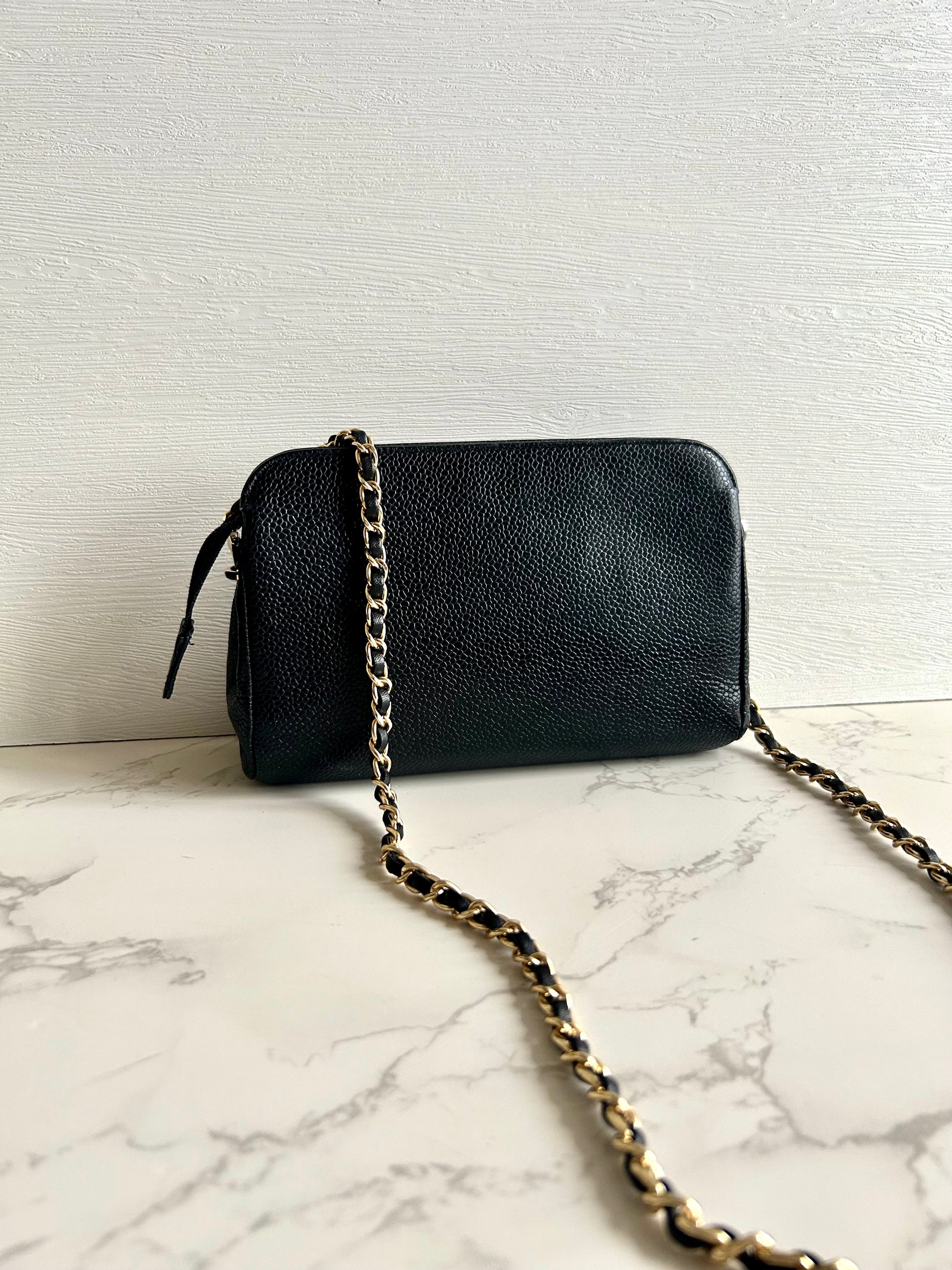 CHANEL Rare Black Caviar Leather Side Bag/Messenger Bag/Clutch