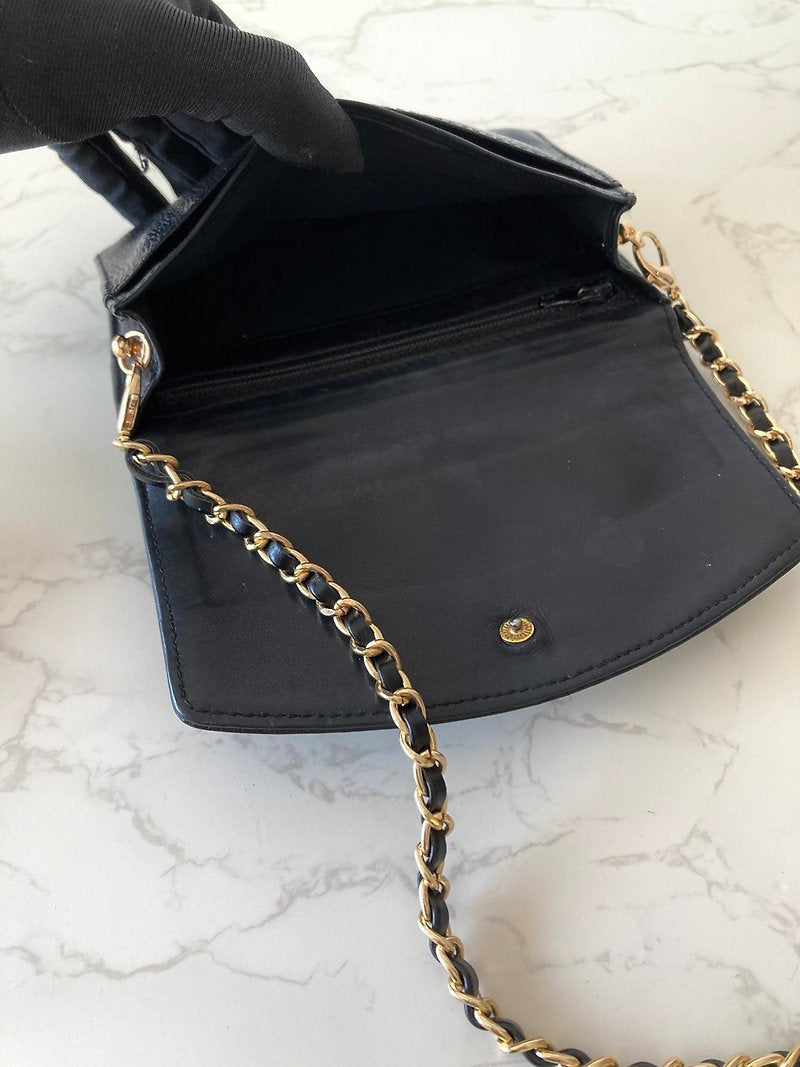 CHANEL Black Caviar Small Bag/Side Bag/Messenger Bag/Clutch Bag/Mid-Length Wallet