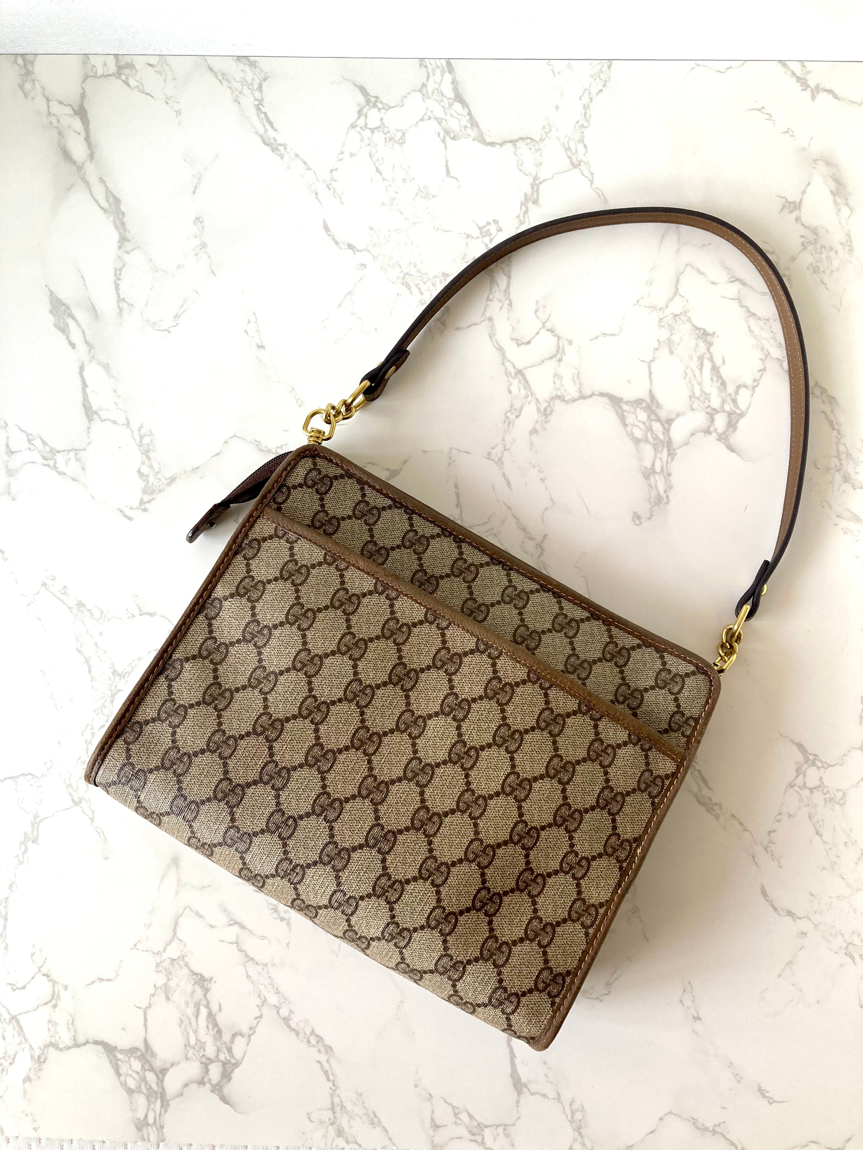 GUCCI Brown Monogram Gold Accessories Two-way Shoulder Bag / Pouch Bag