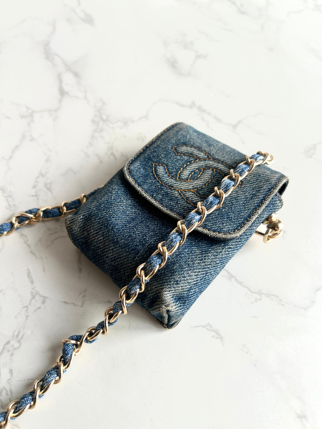 Chanel 牛仔布藍色斜背包 單肩包 側背包 中古包