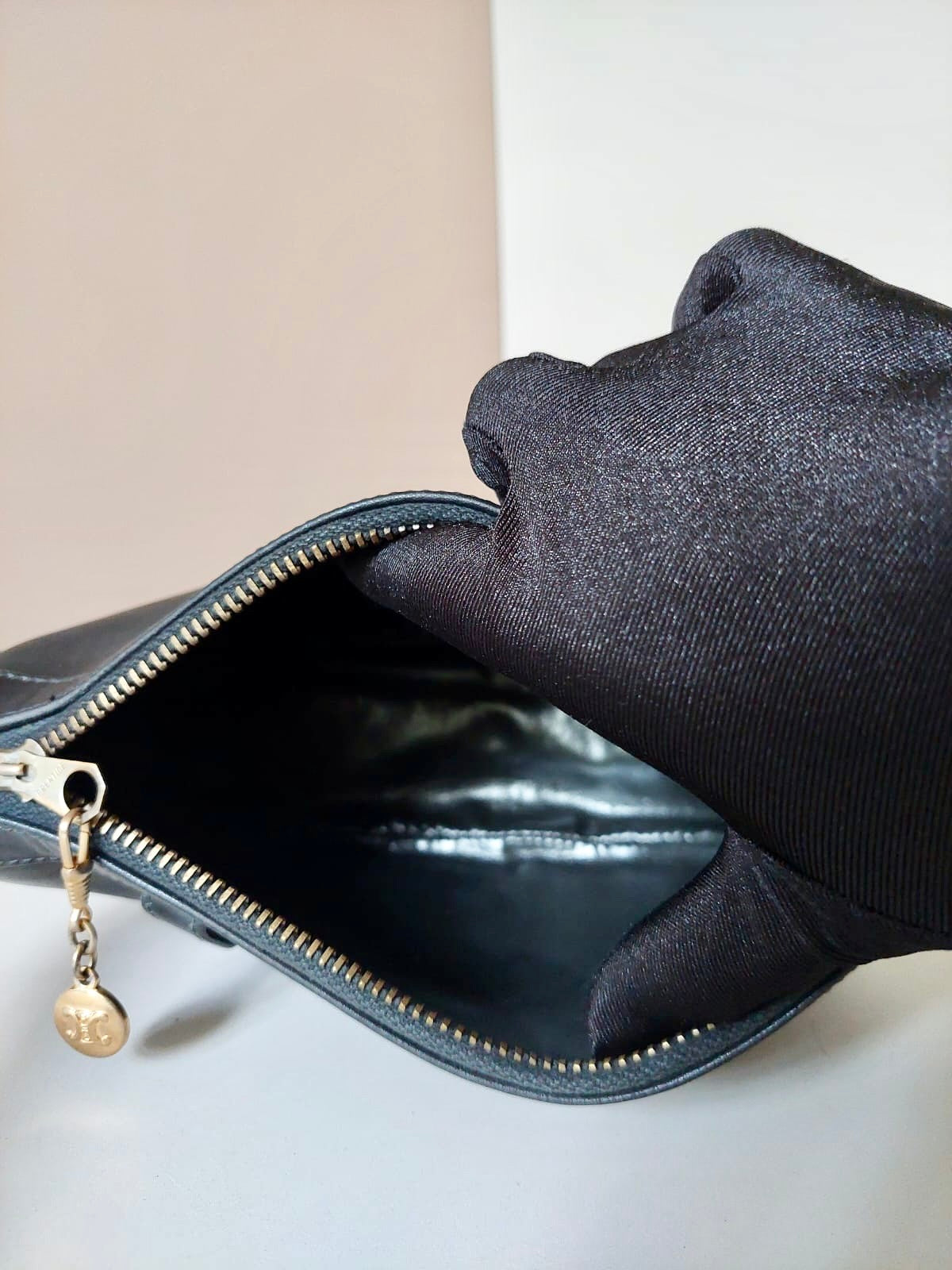 CELINE Half Moon Saddle Carriage Gold Buckle Leather Side Bag / Crossbody Bag