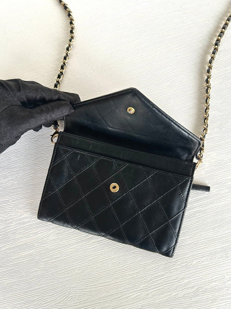 CHANEL Black Envelope Woc Small Bag/Side Bag/Messenger Bag/Clutch Bag/Wallet Clip