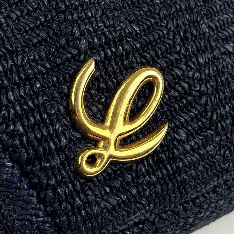 LOEWE 稀有藍黑拼色拉菲草元寶包/斜背包/側背包