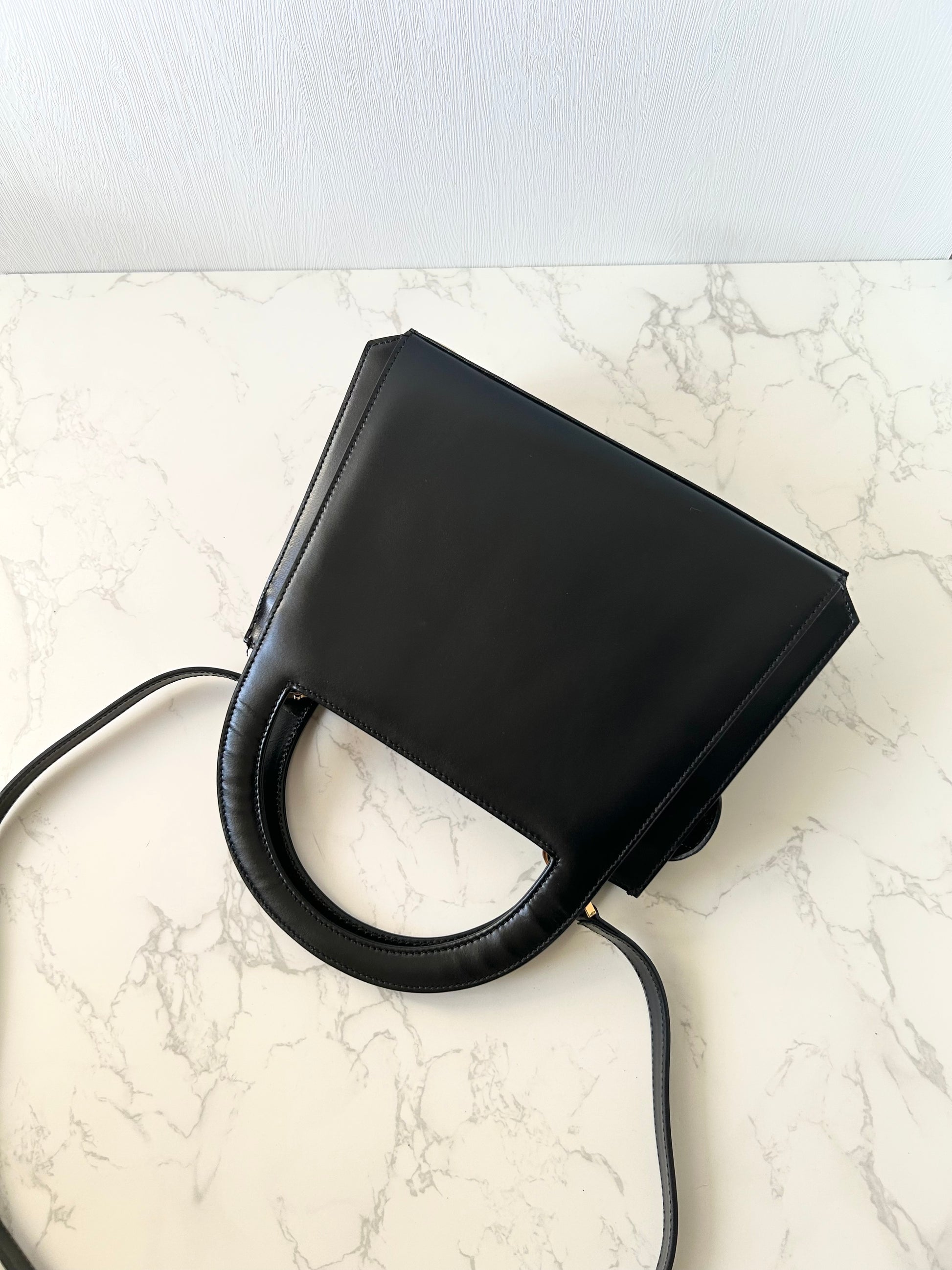 CELINE Rare Planet Black Gold Leather Kelly Handbag/Side Bag/Messenger Bag