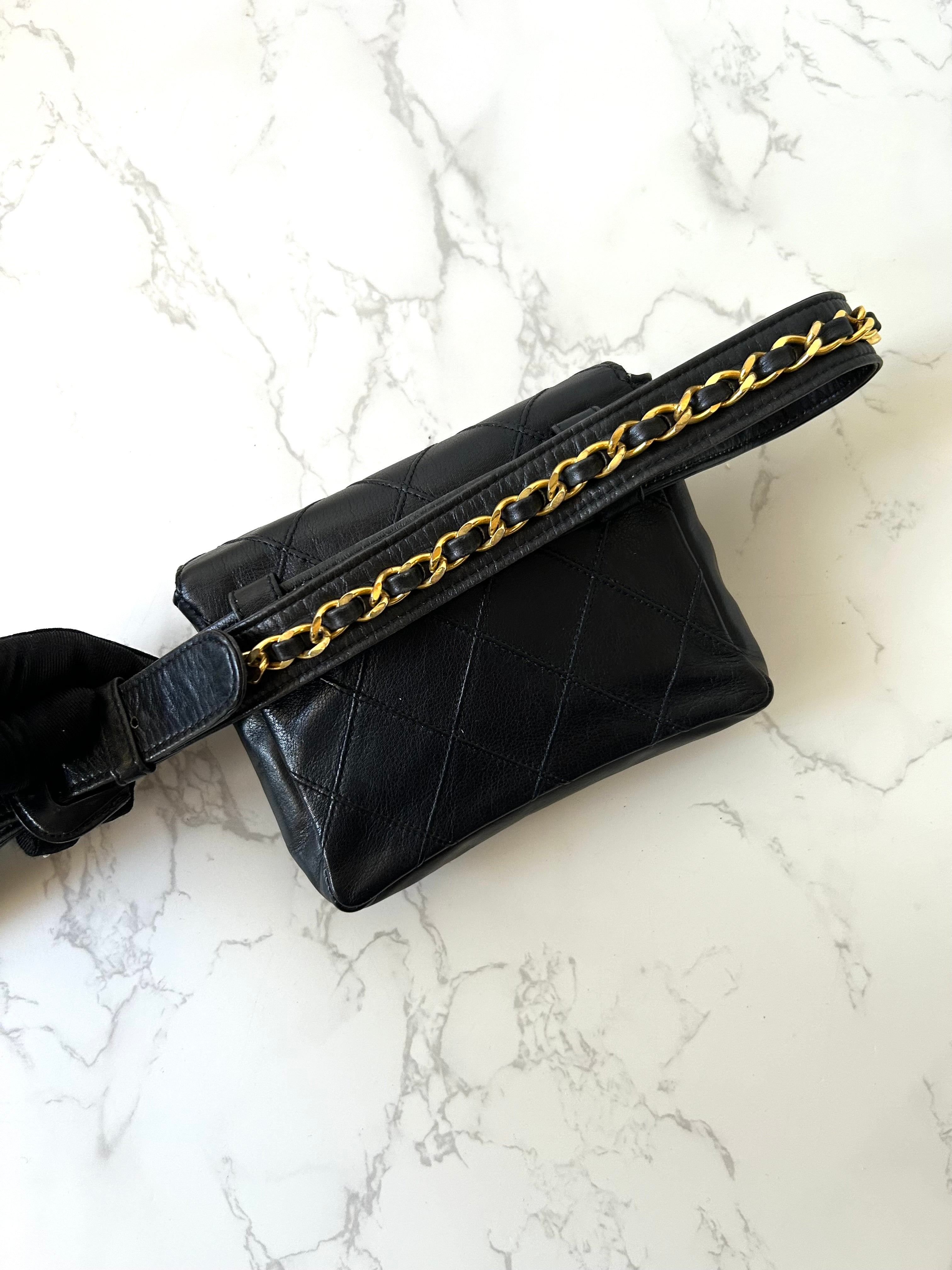 Rare CHANEL Matelassé Black Leather Gold Rotating Buckle Crossbody/Belt Bag/Shoulder Bag