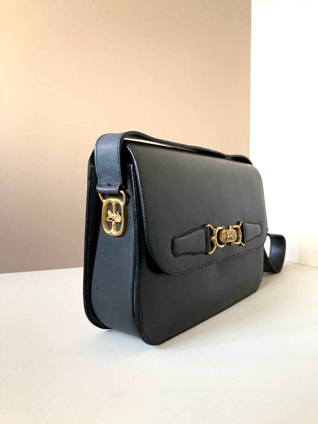 CELINE Black x Gold Horse Carriage Crossbody Bag