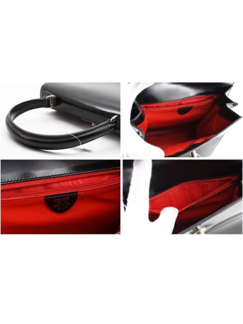 CELINE rare black silver buckle small Kelly handbag/side bag/crossbody bag