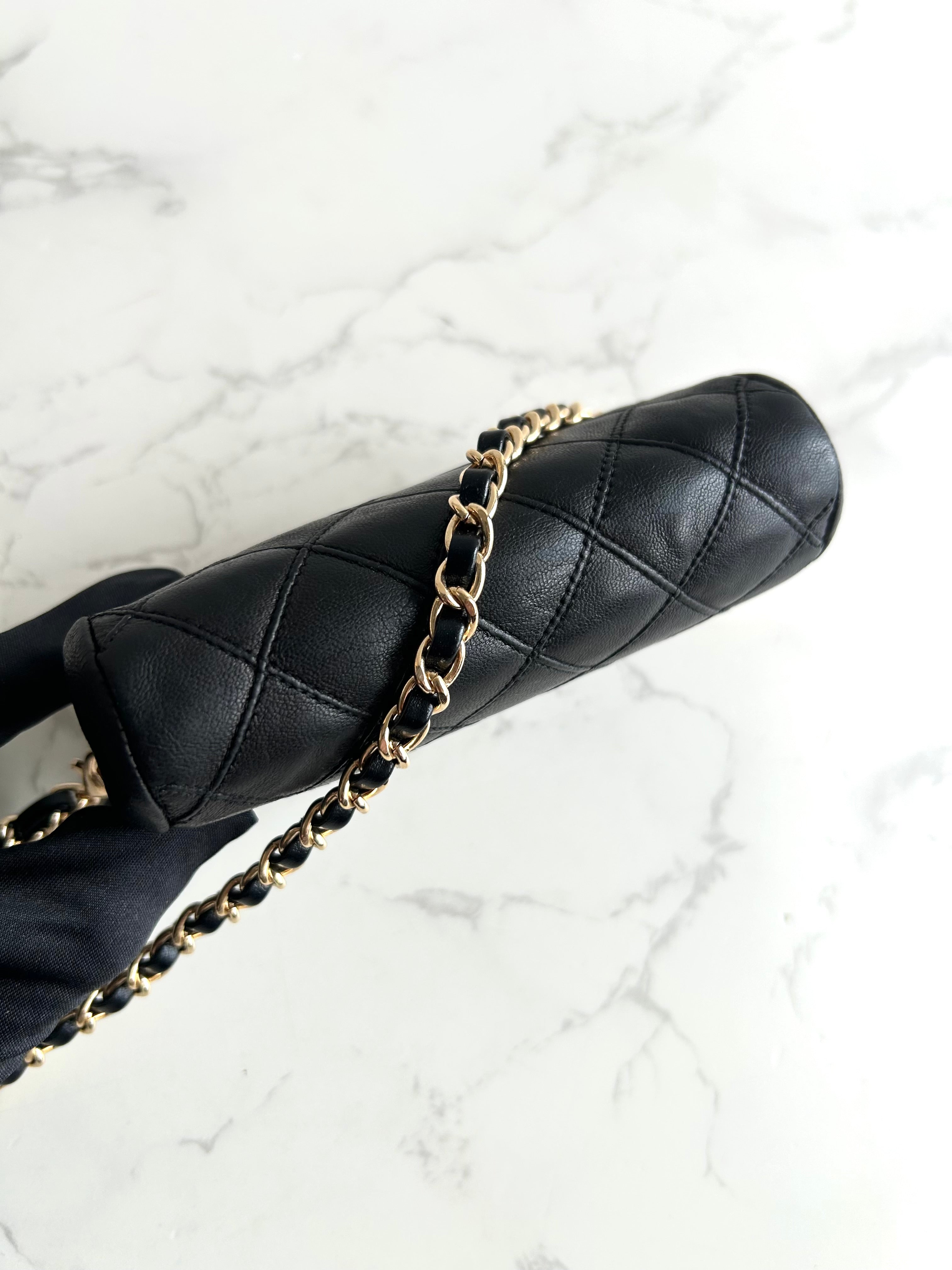 Used Chanel Black and Gold Lambskin Crossbody Bag Shoulder Bag