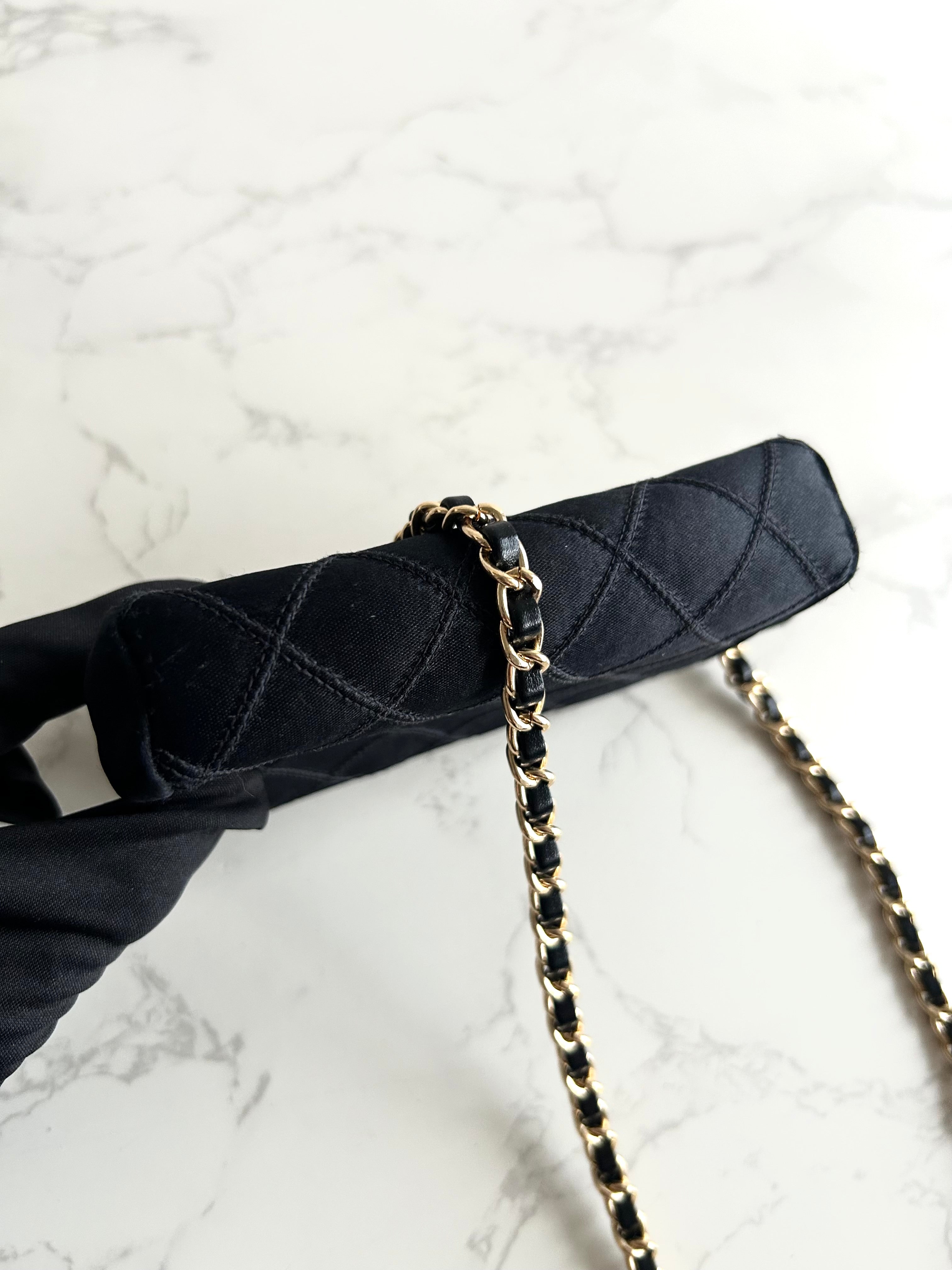 Rare Chanel Black and Gold Rhinestone Silk Bag/Shoulder Bag/Crossbody Bag