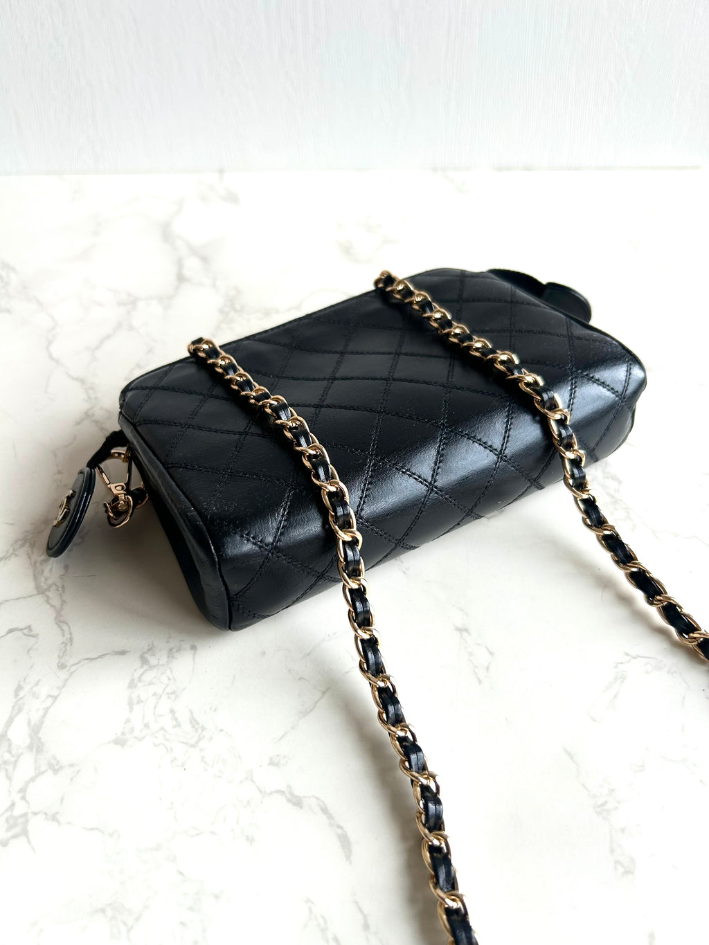Chanel黑金色小羊皮革斜背包 單肩包 側背包 中古包