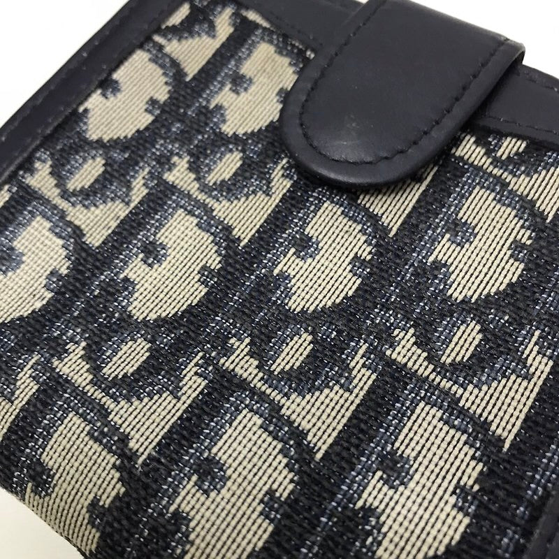 CHRISTIAN DIOR Dark blue old flower leather short clip gold wallet / wallet - Japanese second-hand Vintage