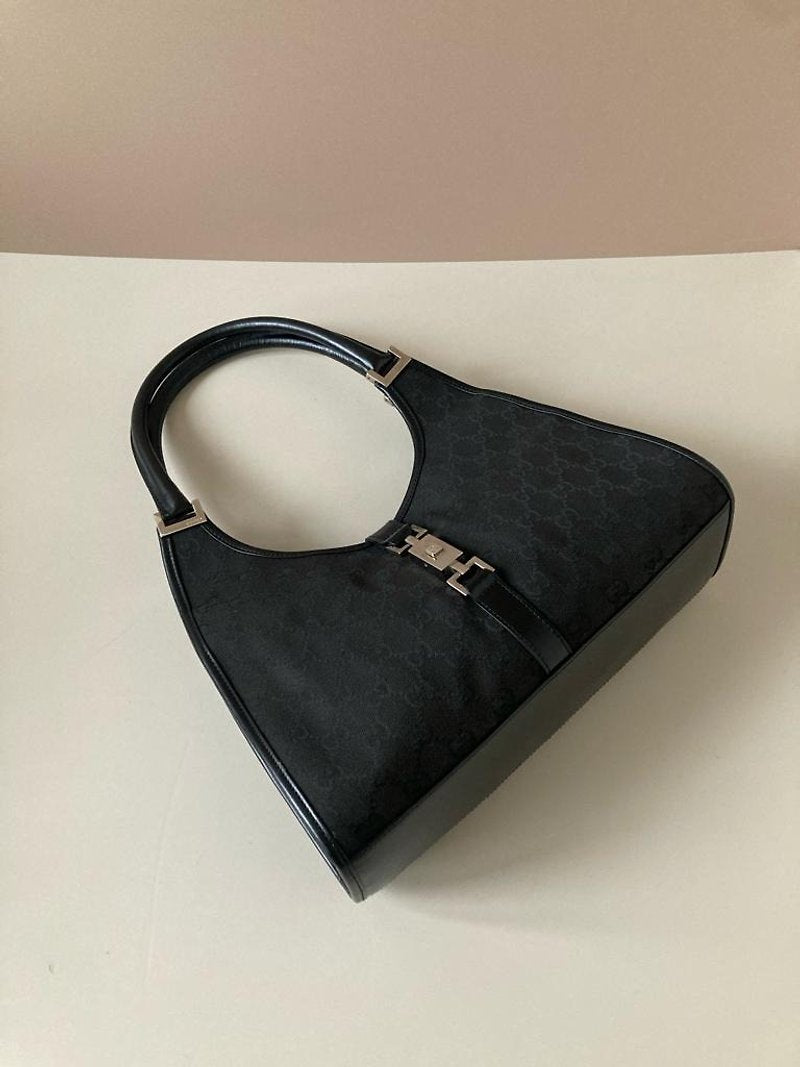 GUCCI Jackie black silver buckle old flower side backpack/shoulder bag