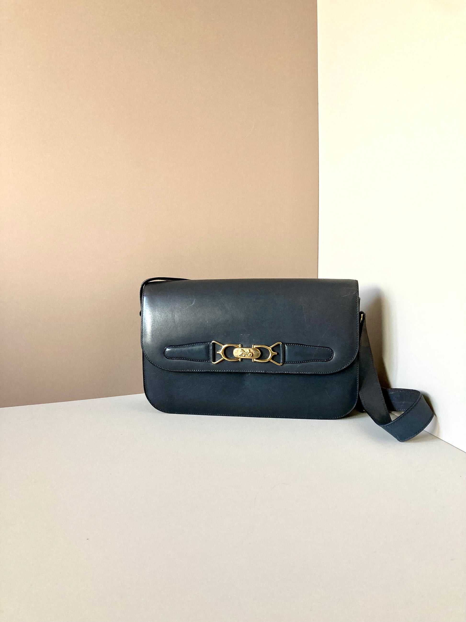 CELINE Black x Gold Horse Carriage Crossbody Bag