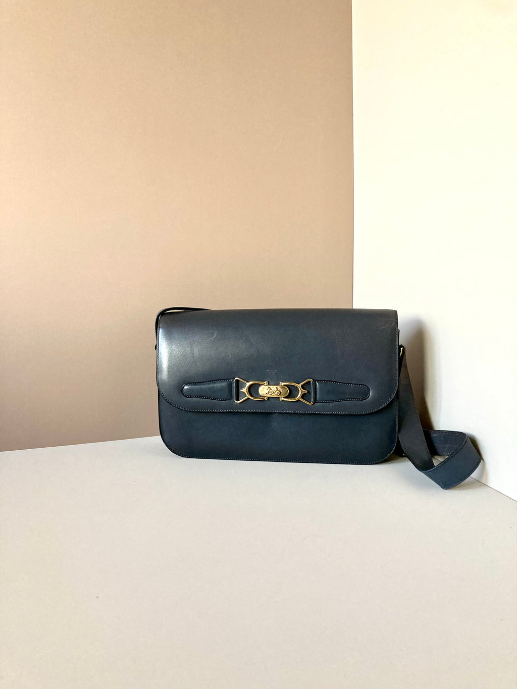 CELINE Black x Gold Horse Carriage Crossbody Bag