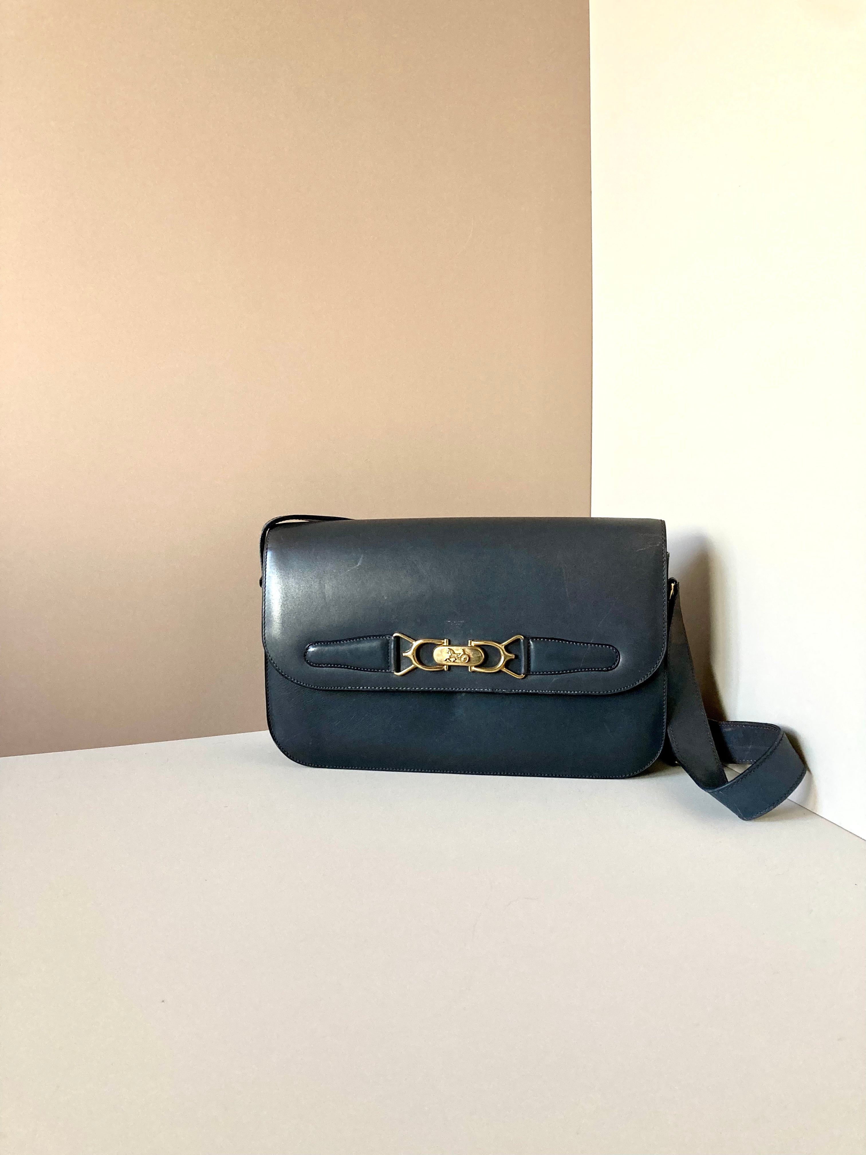 CELINE Black x Gold Horse Carriage Crossbody Bag