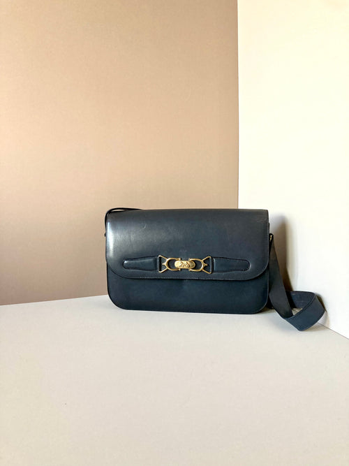 CELINE Black x Gold Horse Carriage Crossbody Bag