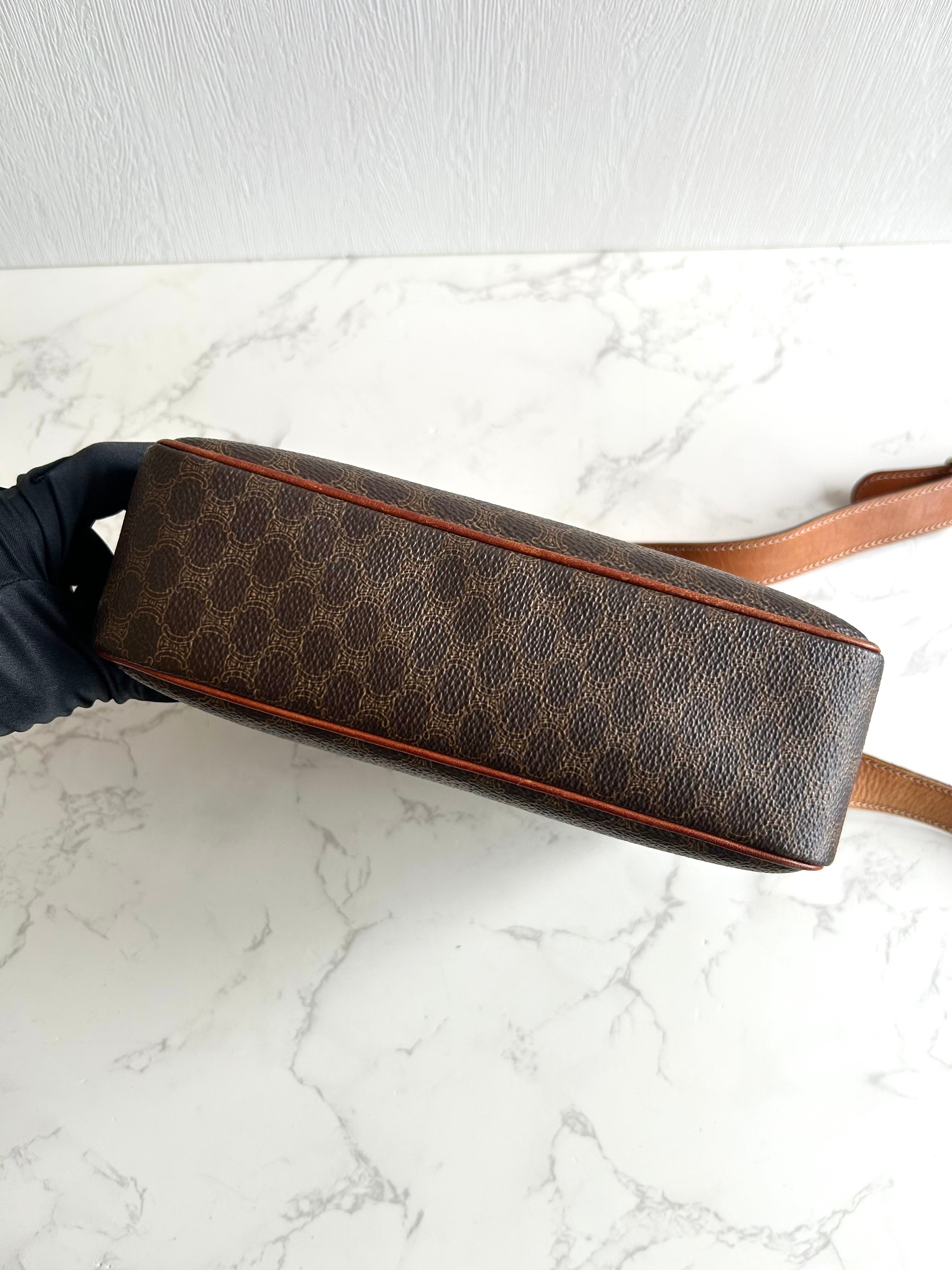 CELINE Brown Triomphe Gold Buckle Mini Box Bag/Shoulder Bag/Crossbody Bag