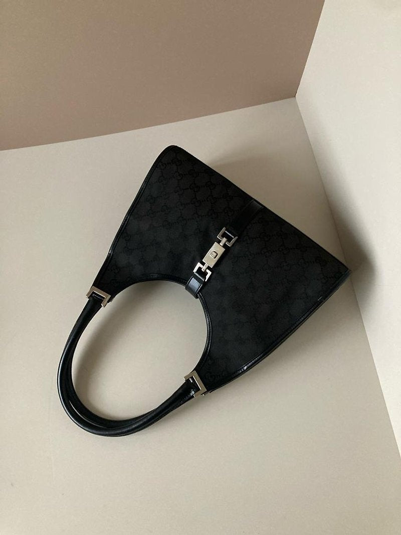 GUCCI Jackie black silver buckle old flower side backpack/shoulder bag