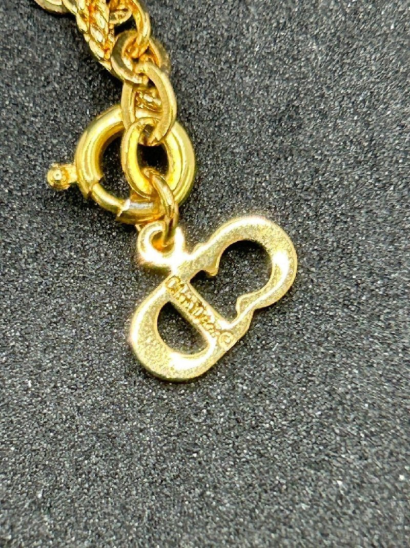 CHRISTIAN DIOR 金色簡約條紋LOGO頸鏈/項鍊/飾品