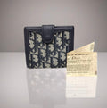 CHRISTIAN DIOR Dark blue old flower leather short clip gold wallet / wallet - Japanese second-hand Vintage