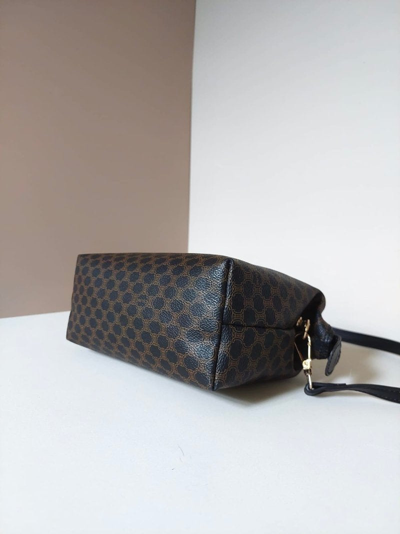 CELINE Medium Cloud Black Old Flower Leather Side Bag/Messenger Bag/Clutch Bag