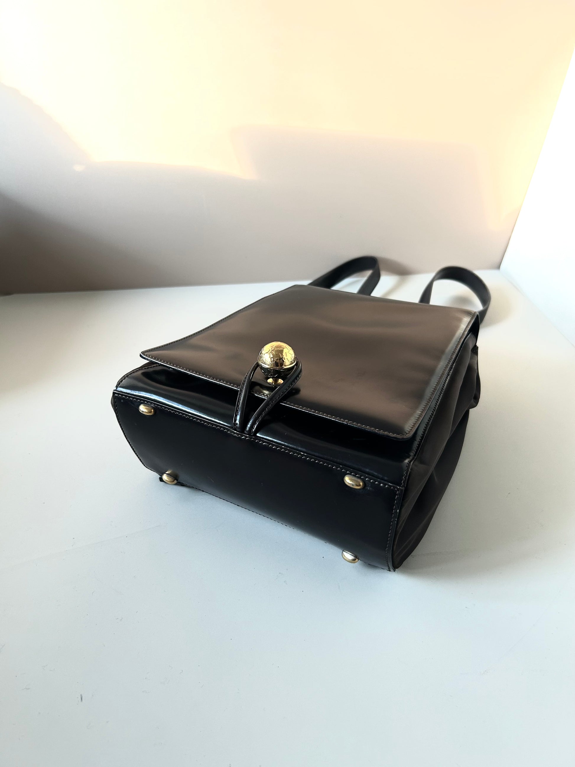 CELINE rare black and gold planet flap backpack / shoulder bag