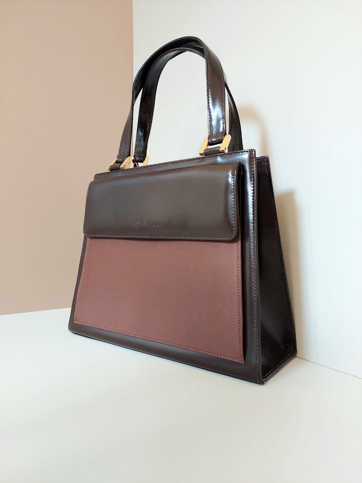 Yves Saint Laurent YSL 黑啡色皮革凱莉側背包/斜背包