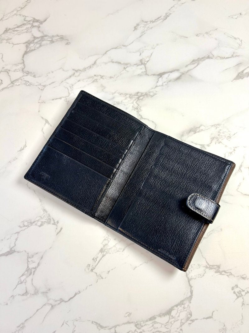 LOEWE rare snake bone black cowhide leather short wallet / small wallet / coin purse